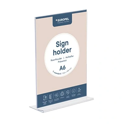 Abbildung von OPUS 2 A6 Acryl Tischaufsteller T Form DIN Hochformat Menükartenhalter Schilderhalter Werbeaufsteller weitere Größen erhältlich, Silber, 350055