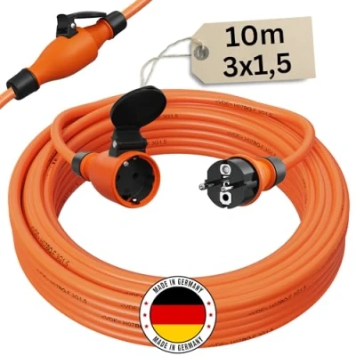 Abbildung von Verlängerungskabel 10 Meter IP54 Außen Verlängerung 10m Stromkabel Außenbereich Kabel Strom Verlaengerungskabel Gummikabel H07BQ F 3x1,5 Schuko Outdoor Extension Cord