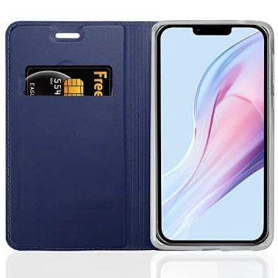 Abbildung von Cadorabo Hülle kompatibel mit Apple iPhone 13 Mini aus Premium Kunst Leder Flip Klappbare Stoßfeste Magnetische [Standfunktion] [Kartenfächern] Cover für Tasche in Blau