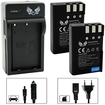 Abbildung von 2X SK Akku Nikon EN EL9 1000mAh + Ladegerät Charger für DSLR D40 D40A D40C D40X D60 / D3000 D5000 /// EL9a EL9e