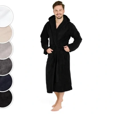 Abbildung von Blumtal Bademantel Herren, Baumwolle, mit gefütterter Kapuze, samtigen Frottee Velours, Oeko TEX® Zertifiziert