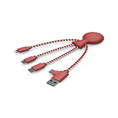 Abbildung von Xoopar Mr Bio 4 in 1 Multi USB Kabel Umweltfreundliches und biologisch abbaubares Universelles Ladegerät für Smartphones Apple iPhone Samsung Google Android (rot)