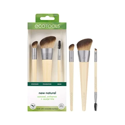 Abbildung von EcoTools New Natural Conceal, Enhance, &amp; Sculpt Trio, Makeup Brushes For Foundation, Concealer, Brows, Dense, Synthetic Bristles Sculpting Face, Vegan Cruelty Free, 3 Piece Set