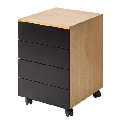 Abbildung von Riess Ambiente Moderner Rollcontainer Studio 40cm Eichenoptik schwarz 4 Schubladen Büroschrank Bürocontainer