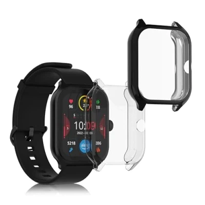 Abbildung von kwmobile 2X Schutzhülle kompatibel mit Huami Amazfit GTS 4 Hülle Fullbody Cover Set aus Silikon Transparent Schwarz