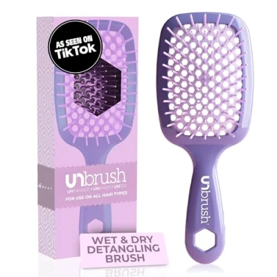 Abbildung von FHI Heat UNbrush Entwirrungsbürste für schmerzfreies Bürsten aller nassen oder trockenen Haartypen, strapazierfähige DuoFlex Antistatikborsten, leichter Griff, belüftete Haarbürste, Lavendelviolett