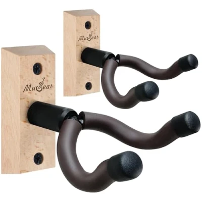 Abbildung von Musbeat Gitarrenhalter für Die Wand, Gitarren Wandhalterung, Wandhalterung Gitarre Akustikgitarre, E Gitarren, Buchenholz Gitarrenhalterung Wand 2 Stück