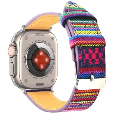 Abbildung von Aizgalxor Böhmisch Armband Kompatibel mit Apple Watch Ultra 49/45/44/42mm 41/40/38mm, Gewebt Ersatzarmbänder für iWatch Series 9/8/7/6/5/4/3/2/1/SE (49/45/44/42mm, Regenbogen)