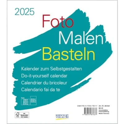 Abbildung von Foto Malen Basteln Bastelkalender weiß 2025: Fotokalender zum Selbstgestalten. Do it yourself Kalender mit festem Fotokarton. Format: 21,5 x 24 cm