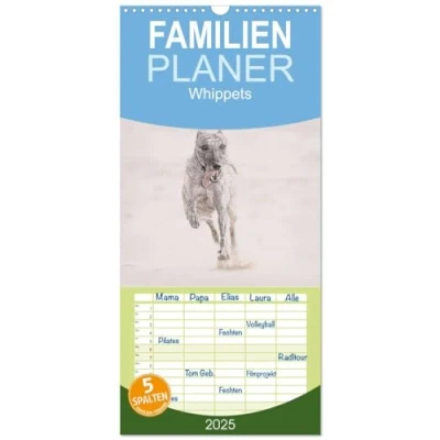 Abbildung von Familienplaner 2025 Whippet mit 5 Spalten (Wandkalender, 21 cm x 45 cm), CALVENDO