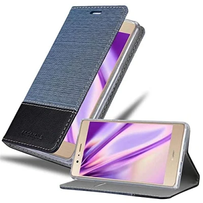 Abbildung von Cadorabo Hülle kompatibel mit Huawei P8 MAX aus Premium Jeans und Kunst Leder Flip Klappbare Stoßfeste Magnetische [Standfunktion] [Kartenfächern] Cover für Tasche in Blau
