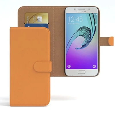 Abbildung von EAZY CASE Tasche kompatibel mit Samsung Galaxy A5 (2016) Schutzhülle Standfunktion Klapphülle Bookstyle, Handytasche Handyhülle Magnetverschluss und Kartenfach, Kunstleder, Orange