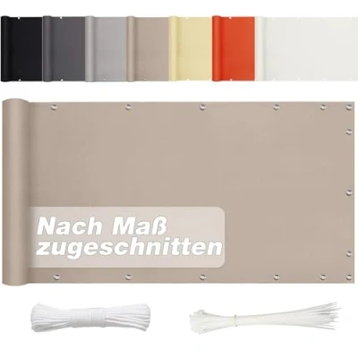 Abbildung von Aiyaoo Balkon Sichtschutz Ohne Bohren 55cm x 400cm, Blickdichte (in div. Größen &amp; Farben) PES Balkonumrandung für Terrasse Garten Zaun, Windschutz UV Schutz, Taupe