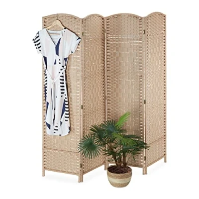 Abbildung von Relaxdays Paravent, 4 teilig, Faltbarer Raumtrenner, HxB: 180 x cm, Sichtschutz innen, blickdichte Trennwand, Natur