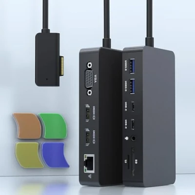 Abbildung von Microsoft Surface Dock Triple Displays 2 HDMI+VGA, 12 in 1 Docking Station für Pro 11/10/9/8/X/7/6/5/4/3, Laptop 7/6/5/4/3/2/1, Go 3/2/1, Book