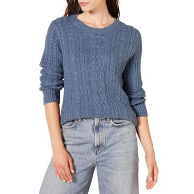 Abbildung von Amazon Essentials Damen Fisherman Cable Langarm Pullover mit Rundhalsausschnitt (in Übergröße erhältlich), Blau Heide, 4XL Große Größen
