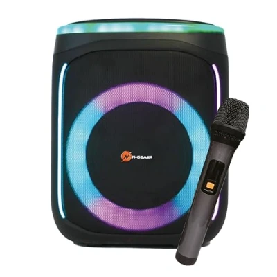 Abbildung von N GEAR Flash Banger 606 Tragbarer Bluetooth Party Lautsprecher mit Beleuchtung 300 Watt Partybox drahtlosem Mikrofon und eingebautem Akku 6 Stunden Spielzeit