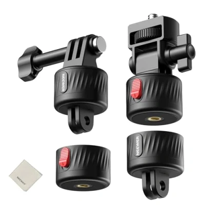 Abbildung von NEEWER Action Cam Halterung Zubehörset für POV Aufnahmen, 4 in 1 Magnet Schnellverschluss Mount aus ABS mit 1/4Zoll Gewinde und Reinigungstuch, kompatibel GoPro DJI Osmo Insta360, GP 24