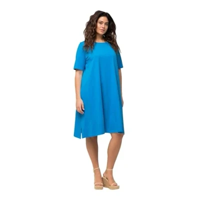 Abbildung von Ulla Popken Alijn Ronde HALS Korte Mouwen Zakken Jerseykleid, Damen, Größe: 46/48, Navy blue