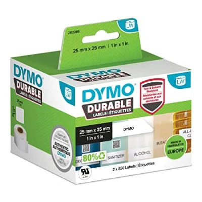 Abbildung von Dymo Durable 2112286 Etikett Schwarz auf Weiß (25 mm x 25 mm)
