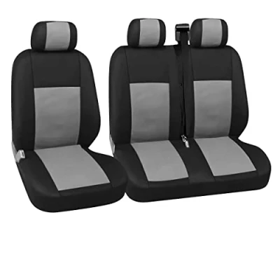 Abbildung von 2+1 Vordere Bus Sitzbezüge Van Schonbezüge Set Vorne Kunststoff Schwarz/Grau Neu Polyester PKW OVP Hochwertig Tierschutz