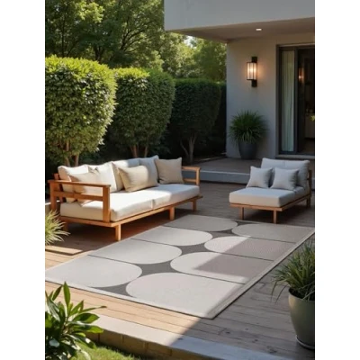 Abbildung von Northrugs Bowen In &amp; Outdoor Teppich Läufer Modern Modernes Flachgewebe, Wendeteppich mit Bogen Design, ÖKO TEX Wetterfest UV beständig für Balkon, Terrasse, Garten Schwarz Weiß, 80x250cm