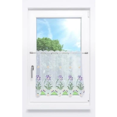 Abbildung von Plauener Spitze Scheibengardine Krokus mit Schneeglöckchen (Bx H) 64cm * 55cm Violett/Lila