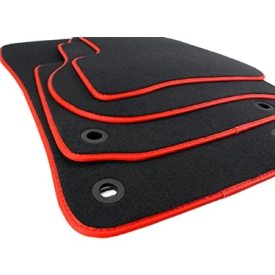 Abbildung von kfz premiumteile24 Fußmatten Velours Kompatibel mit Golf 5 1K 6 5K Jetta Scirocco Stoffmatten Automatten Premium Qualität Schwarz/Rot Druckknopf Oval