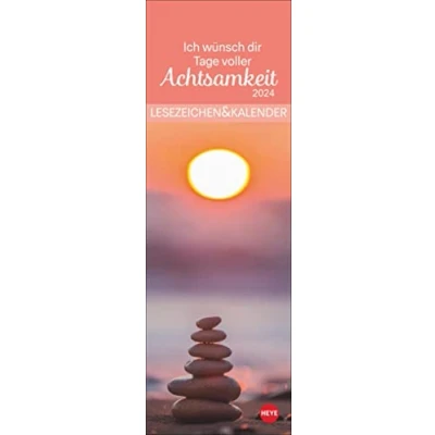 Abbildung von Achtsamkeit Lesezeichen &amp; Kalender. Kleine Aufmerksamkeit. Lesezeichenkalender 2024 zum Aufhängen. 6 x18 cm mit perforierten Kalenderblättern