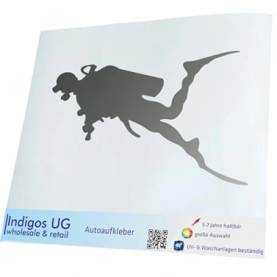 Abbildung von INDIGOS UG Aufkleber Autoaufkleber JDM Die cut Taucher Silhouette 180x100mm Silber Heckscheibe Heckscheibenaufkleber Sticker Tuning Boot Auto Laptop LKW