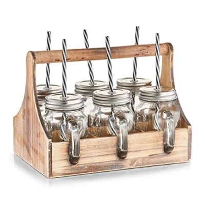 Abbildung von Zeller Present Glas, (Set, 6 tlg.), je Gläser, Deckel und Strohhalme, in praktischer Holzkiste