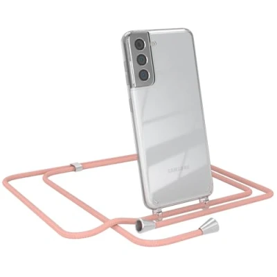 Abbildung von EAZY CASE Smartphone Necklace kompatibel mit Samsung Galaxy S21, Tasche Kette Schultertasche Crossbody Bag, Handyhülle zum Umhängeband Kordel in komplett Alt Rosa Endstücken Silber