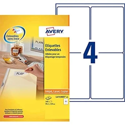 Abbildung von Beschriftung Avery Ilk 99.1x139mm weißer NP 25 VEL 4 Etiketten pro Blatt