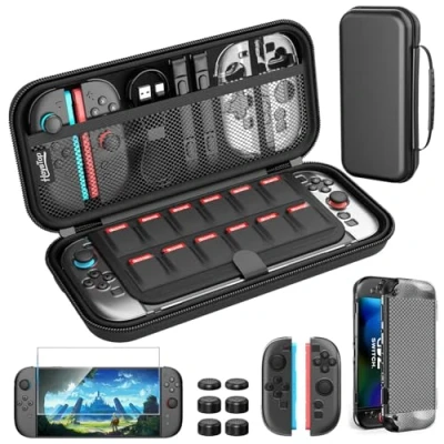 Abbildung von HEYSTOP Switch/Switch OLED Tasche Kompatibel Mit Nintendo Switch Zubehör Kit, Universal Tragetasche 2 Griffen, Verstellbarem PlayStand und 6 Daumen Griffkappen