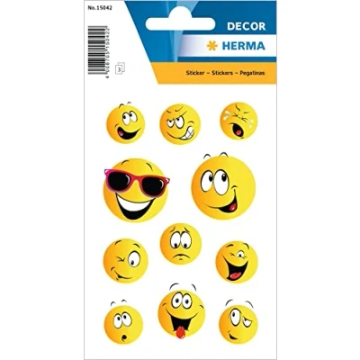 Abbildung von HERMA 15042 Aufkleber Smiley klein groß, 33 Stück, Belohnung Sticker mit lustigen Emoji Gesicht Motiv, Kinder Etiketten für Schule Grundschule Schüler Tagebuch Scrapbooking Geburtstag Deko DIY Basteln