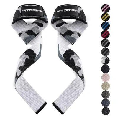 Abbildung von Fitgriff® Zughilfen (gepolstert) für Krafttraining, Bodybuilding, Fitness Kreuzheben Gurte Lifting Straps Frauen und Männer (Camo Grey)