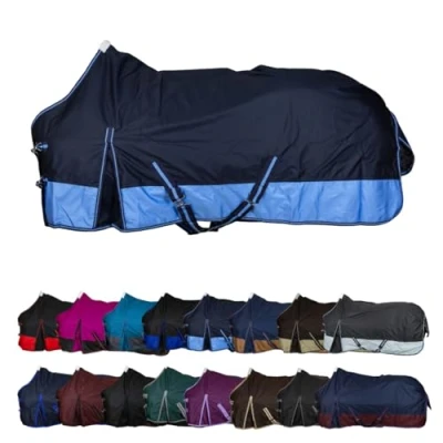 Abbildung von RL24 Weidedecke 600D Basicline Regendecke &amp; Übergangsdecke Wind wasserdichte Outdoordecke mit Innenfutter Kreuzbegurtung Pferdedecke in Blau/Babyblau 85cm (Polarfleecefutter)