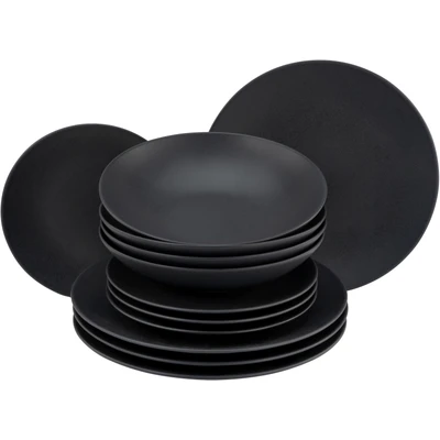 Abbildung von CreaTable Tafelservice &quot;Geschirr Set Soft Touch Black&quot;, (Set, 12 tlg., Teller für 4 Personen), Service, schwarz, seidenmatte Glasur, Teile, Personen