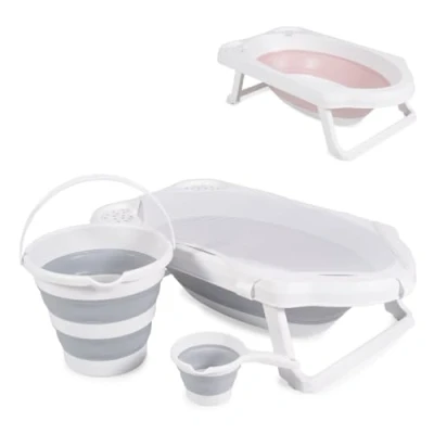 Abbildung von Cangaroo Babybadewanne Badewannen Set Hawaii 4 teilig, teilig faltbar Wasserablauf Ablagefächer Netz
