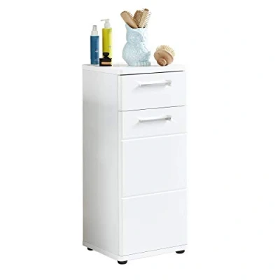 Abbildung von trendteam smart living Monte Kommode Weiß Hochglanz Standschrank (BxHxT) 37 x 87 34 cm Badkommode mit eingelassenen Griffen eingefräste Fronten Türanschlag links oder rechts