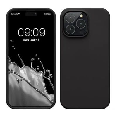 Abbildung von kwmobile Hülle für das iPhone 14 Pro Max dünnes Silikon Handy Case stoßfeste Handyhülle mit weicher Oberfläche unterstützt kabelloses Laden Schwarz matt