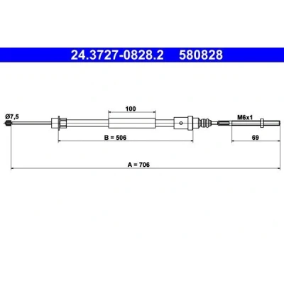 Abbildung von ATE 24.3727 0828.2 Handbremsseil 706 PEUGEOT: 406 Coupe