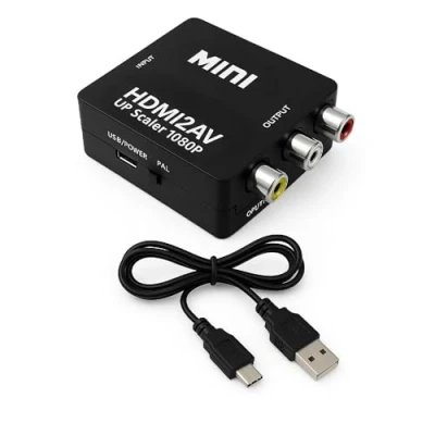 Abbildung von OcioDual Unidirektionaler HDMI zu AV Adapter, Unterstützt Stereo Audio und 1080p PAL/NTSC Video, für PC, TV, Konverter mit Netzkabel, HDMI2AV, CVBS 3 Cinch RCA, Schwarze Farbe