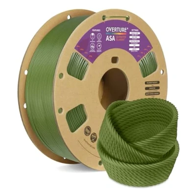 Abbildung von OVERTURE ASA Filament 1.75mm, Spule 1kg (2.2lbs), Maßgenauigkeit +/ 0.03 mm, für 3D Drucker (Olivgrün)