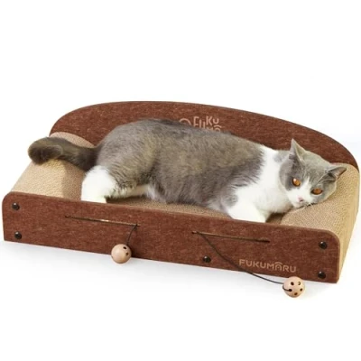 Abbildung von FUKUMARU 53.3 cm Katzenkratzer Karton, Katzenliege, Langlebiges Katzenkratzbett Große Liege mit Glockenball Spielzeug, Recycelbare Katzenkratzpads für Indoor Katzen, Karton