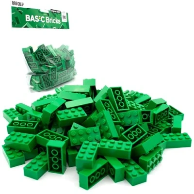 Abbildung von Lego Steine Classic, Grün, 2x4 Bausteine, 100 Stück Einzelteile Starterset oder Erweiterung für Legosteine Box und Platte Basic Bricks (3001)