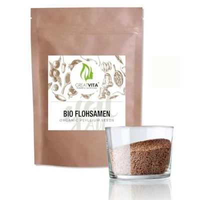 Abbildung von GreatVita Bio Flohsamen 8x 1000g 99% reine ganze zertifizierte Qualität aus Indien reich an Ballaststoffen &amp; glutenfrei, vegan ideal für eine gesunde Ernährung