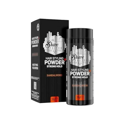 Abbildung von The Shave Factory Hairstyling Powder Sandelwood Haarstyling Puder Sandelholz Mattierendes und voluminöses Pulver mit maximaler Kontrolle, flexiblem langanhaltendem Fixier 30g