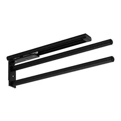 Abbildung von SOTECH Aluminium Handtuchhalter TED 2 armig schwarz matt (325 487 mm, ausziehbar, drehbar) Teleskop Wandhandtuchhalter für Bad oder Küche