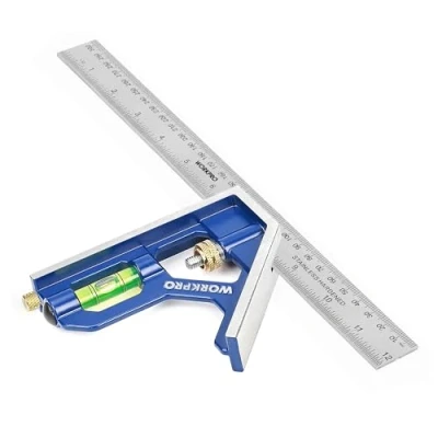 Abbildung von WorkPro Anschlagwinkel Universalwinkel mit Wasserwaage und Anreissnadel, (1 St), Einstellbar Winkelmesser aus Edelstahl 90/45 Grad Messwerkzeug